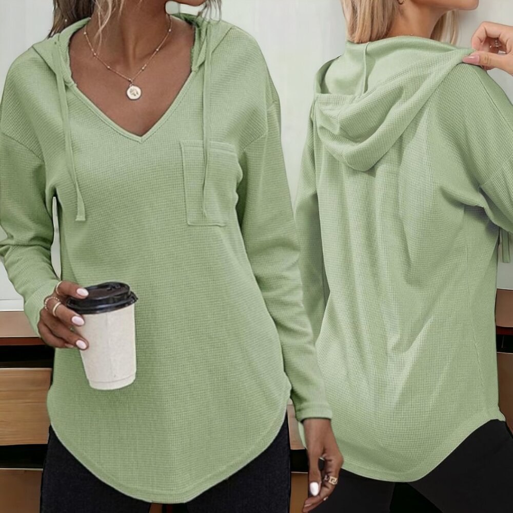 NWT MORHUDUCK ( XL ) Light Green Hooded Sweatshirt V Neck Breast Pocket